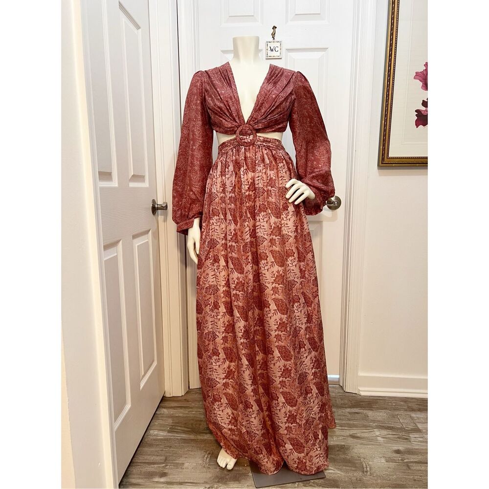Hannah Artwear Rio Pink Silk Cutout Backless Midi Dress‎ Size 1 US 4